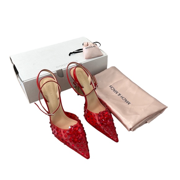 Mach & Mach Crystal Embellished Clear Ankle Strap Pump RED - Picture 5 of 6